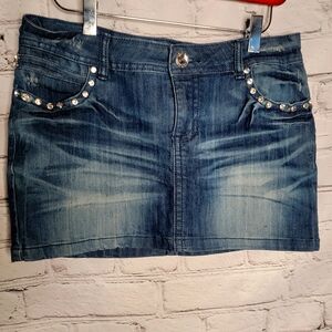 D-FUZ Bling Swarovski Jean Skirt sz med